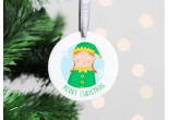 White ceramic christmas tree decoration with the image of a cute elf girl